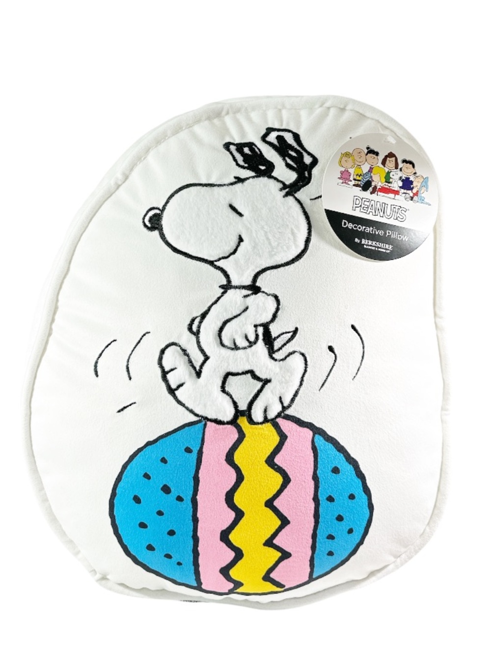 NEW Peanuts SNOOPY EASTER WHITE PILLOW with Multicolor Egg🐣